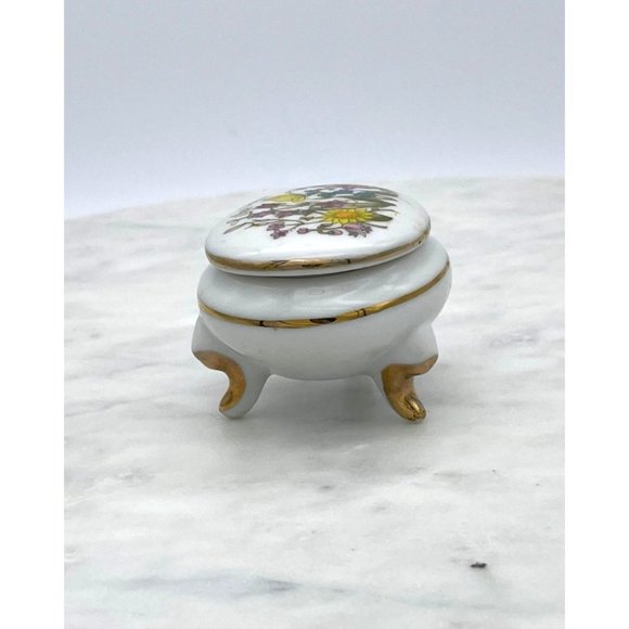 Small Floral Trinket Ring Box Gold Trim Friendship Japan Porcelain Wildflowers - Picture 6 of 9